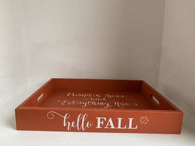 Hello Fall Autumn Pumpkin Spice Thanksgiving decorative shabby chic wooden tray Free UK P&P