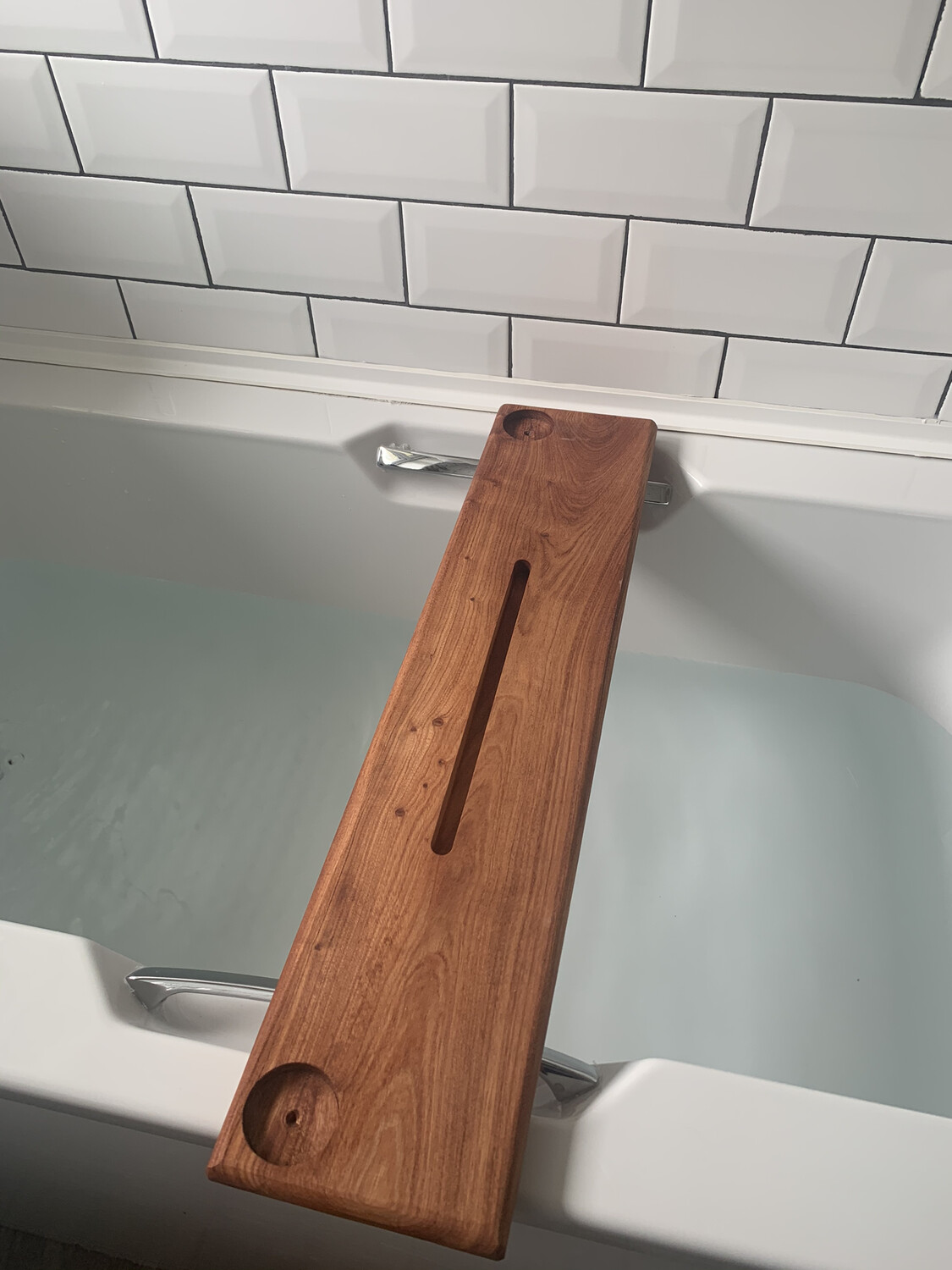 Bespoke Luxury Solid Rosewood Rustic Bath Caddy Tray Tablet Holder
