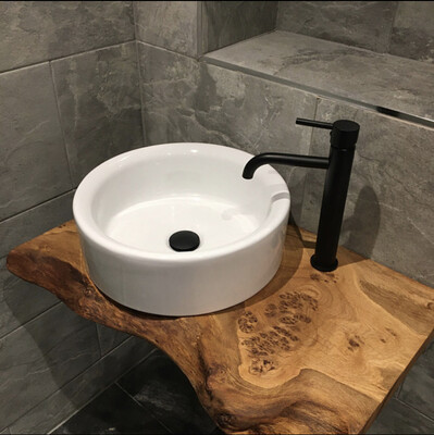 Live Edge Solid Character Rustic wood Bespoke Rustic wash stand sink unit bathroom vanity unit Wooden vanity countertop shelf