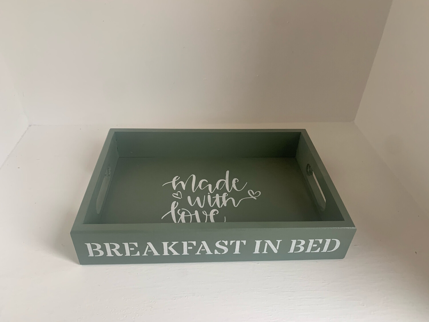 Breakfast in Bed decorative shabby chic wooden tray Free UK P&P