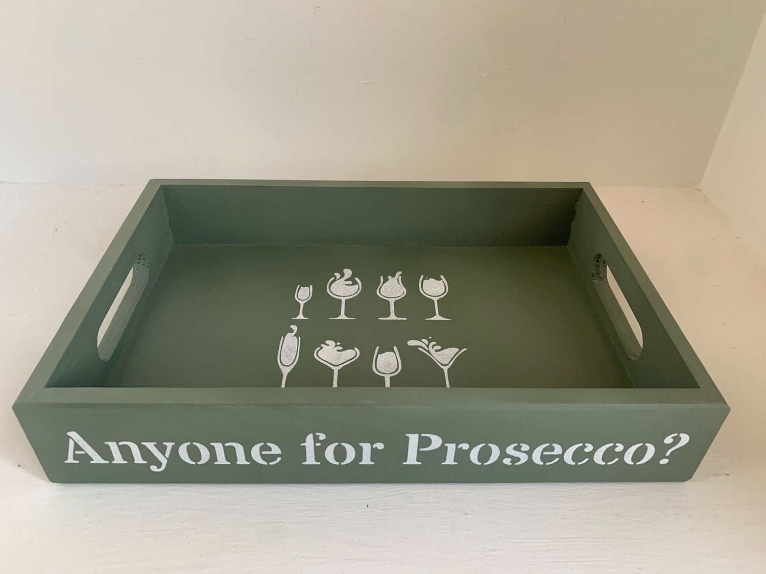 Anyone for Prosecco ? decorative shabby chic wooden tray  Free UK P&P