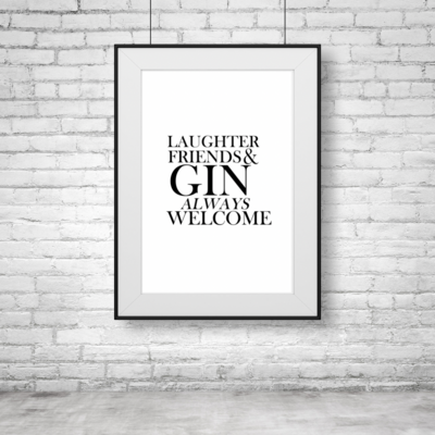 Laughter Friends & Gin Print | Kitchen Wall Art | Kitchen Prints | Food Prints | Kitchen Print | Kitchen Decor | Home Prints | Home Print