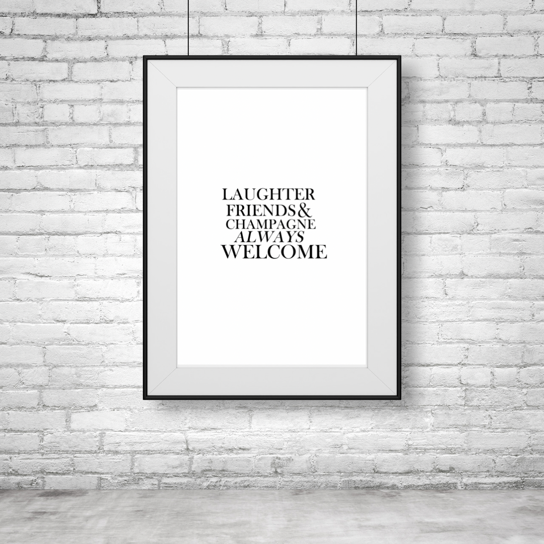 Laughter Friends & Champagne Print | Kitchen Wall Art | Kitchen Prints | Food Prints | Kitchen Print | Kitchen Decor | Home Prints | Home Print