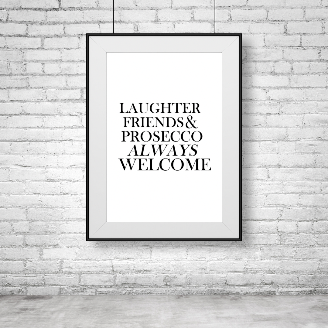Laughter Friends & Prosecco Print | Kitchen Wall Art | Kitchen Prints | Food Prints | Kitchen Print | Kitchen Decor | Home Prints | Home Print