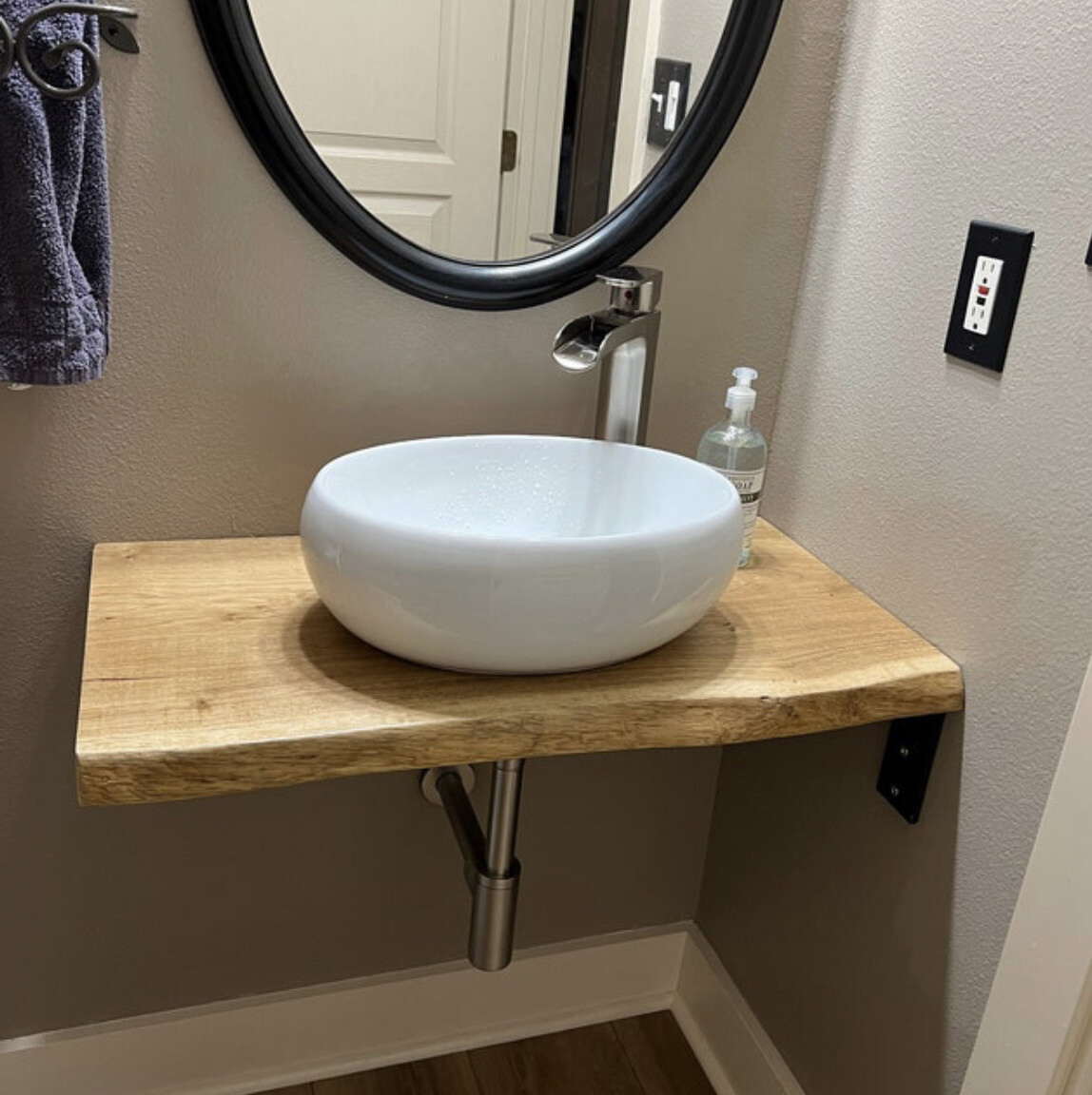 Live Edge Solid Oak Wood Character Rustic wood Bespoke Rustic wash stand sink unit bathroom vanity unit Wooden vanity countertop shelf