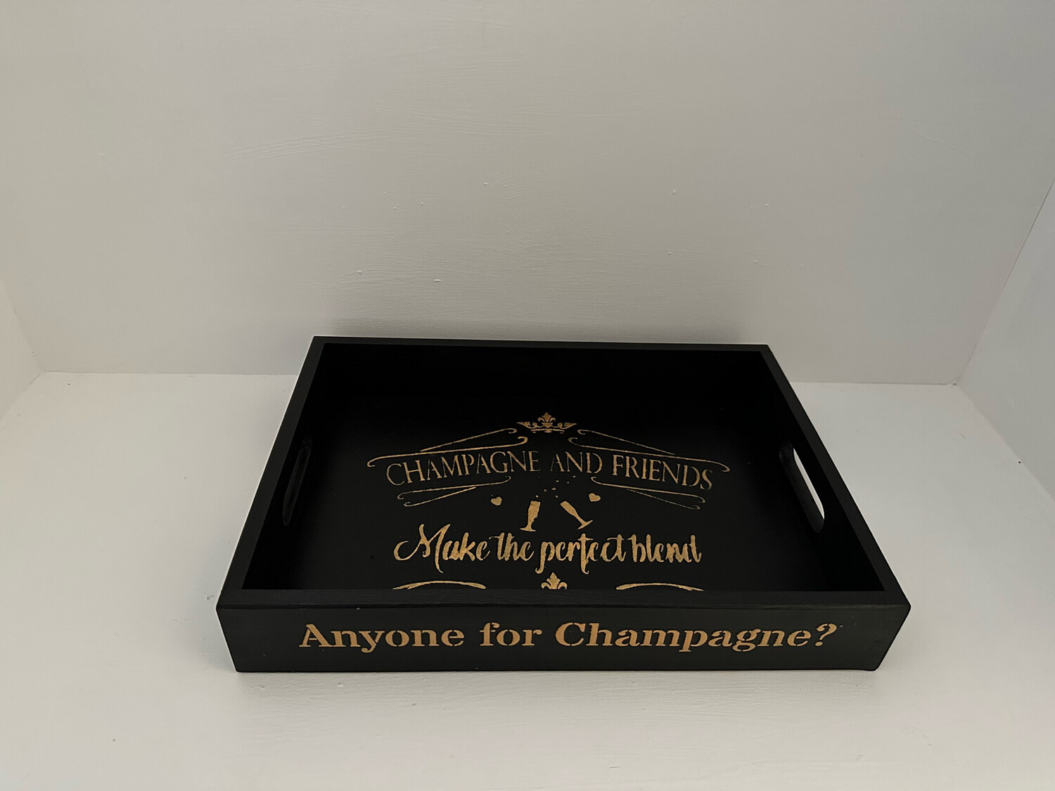Anyone for Champagne? decorative shabby chic wooden tray Free UK P&P