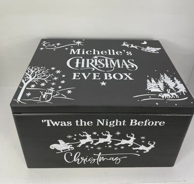 Dark Grey Personalised Large Lidded Christmas or Christmas Eve solid woodbox