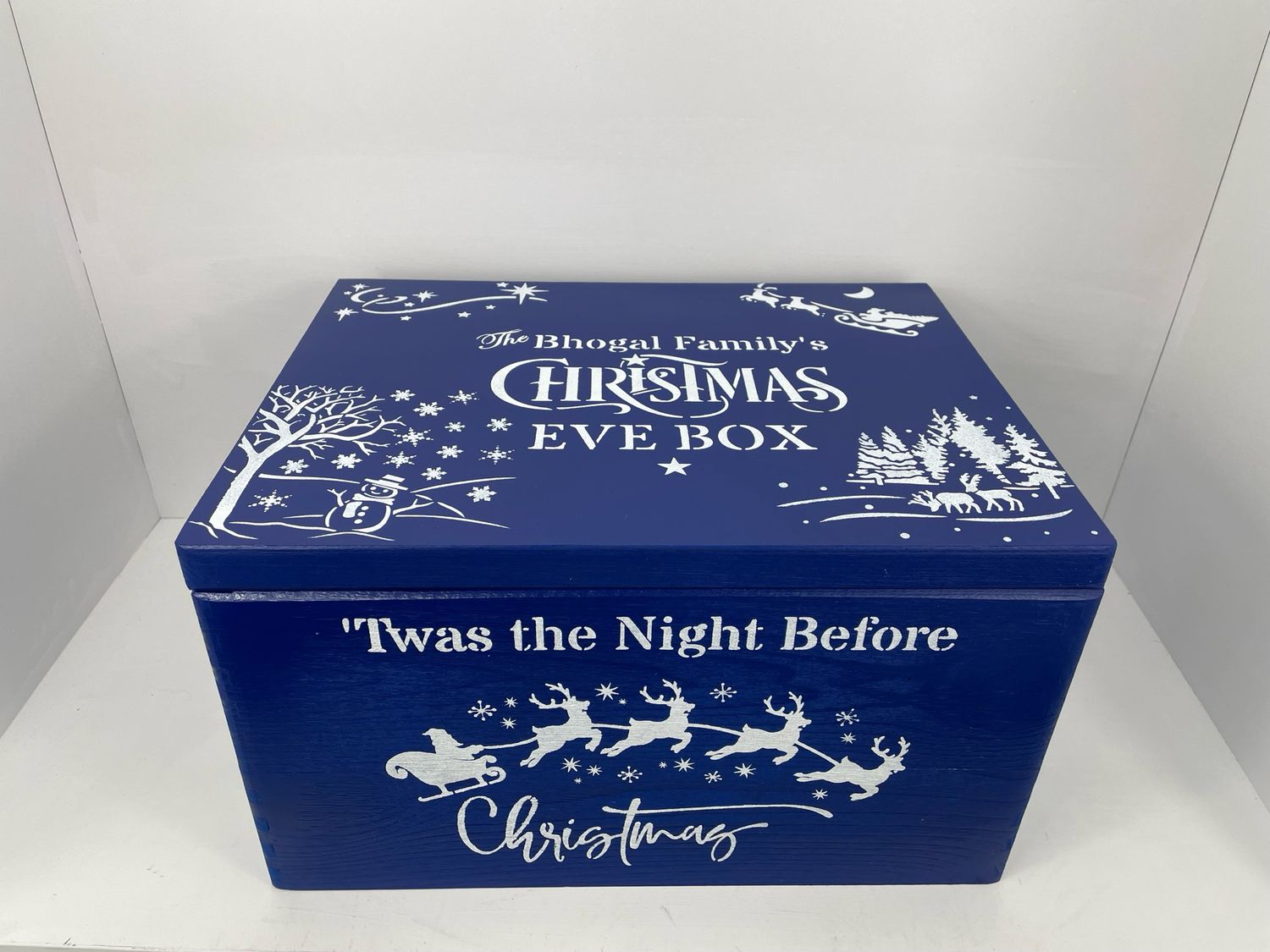 Royal Blue Large Lidded Christmas or Christmas Eve box