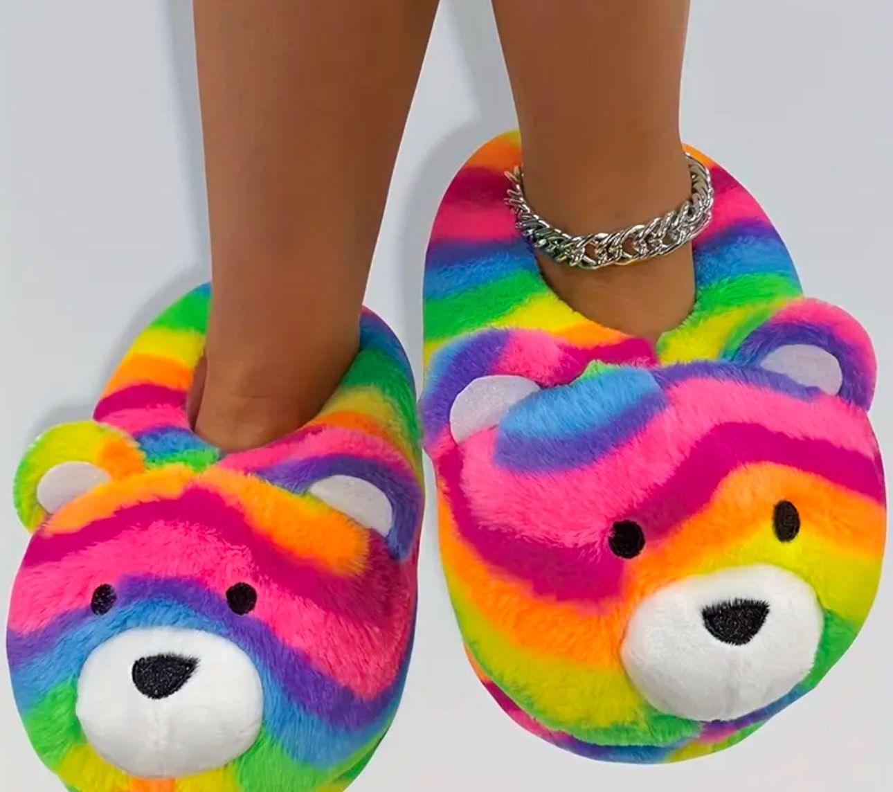 Rainbow, Bear, Furry Slipper