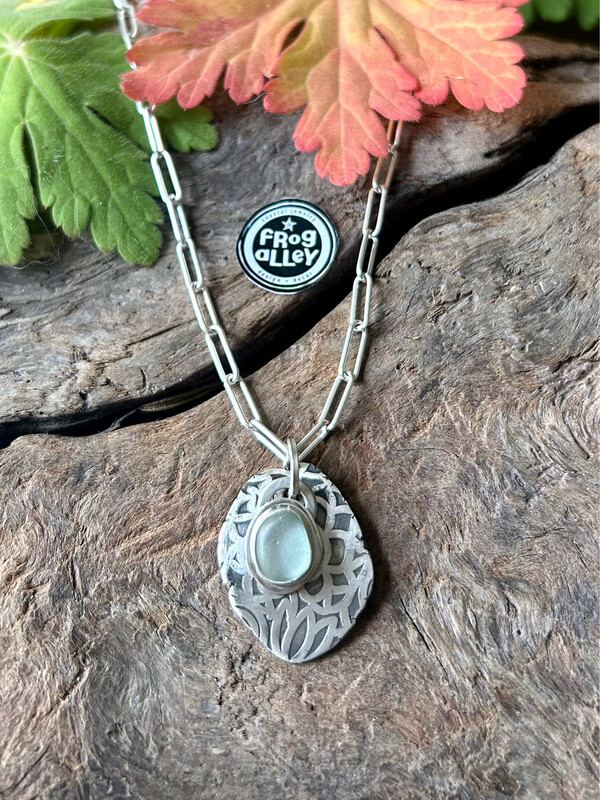 Sea Glass Pendant ~ Paperclip Chain