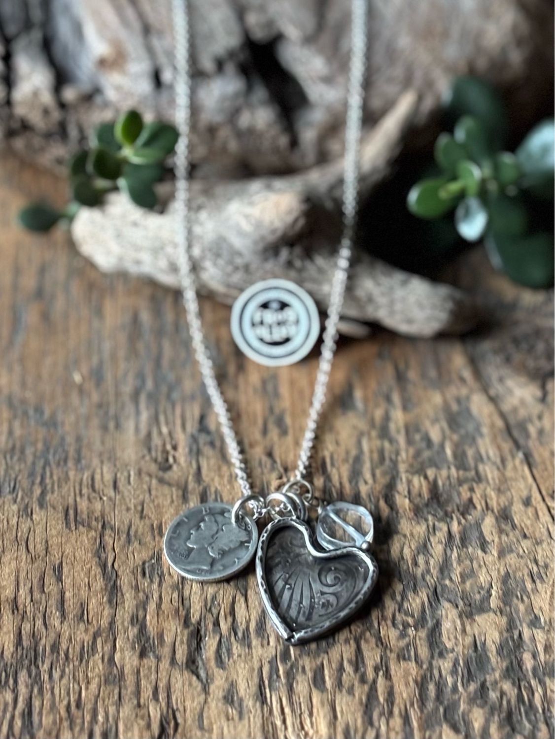 Heart~ Patterned With Liberty Coin/ Aquamarine~ Sterling Silver