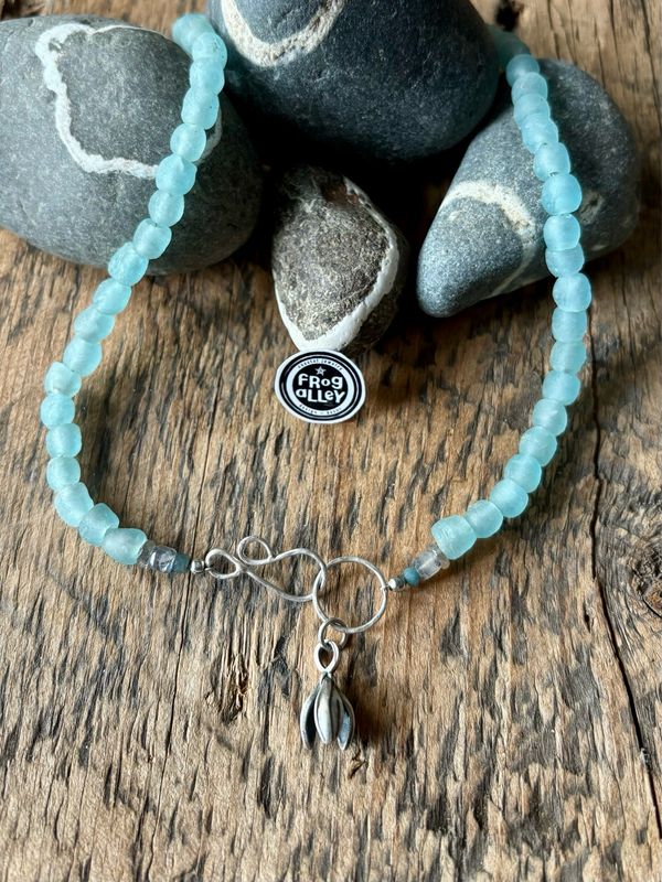 Aqua Recycled Glass ~ Magnolia Flower