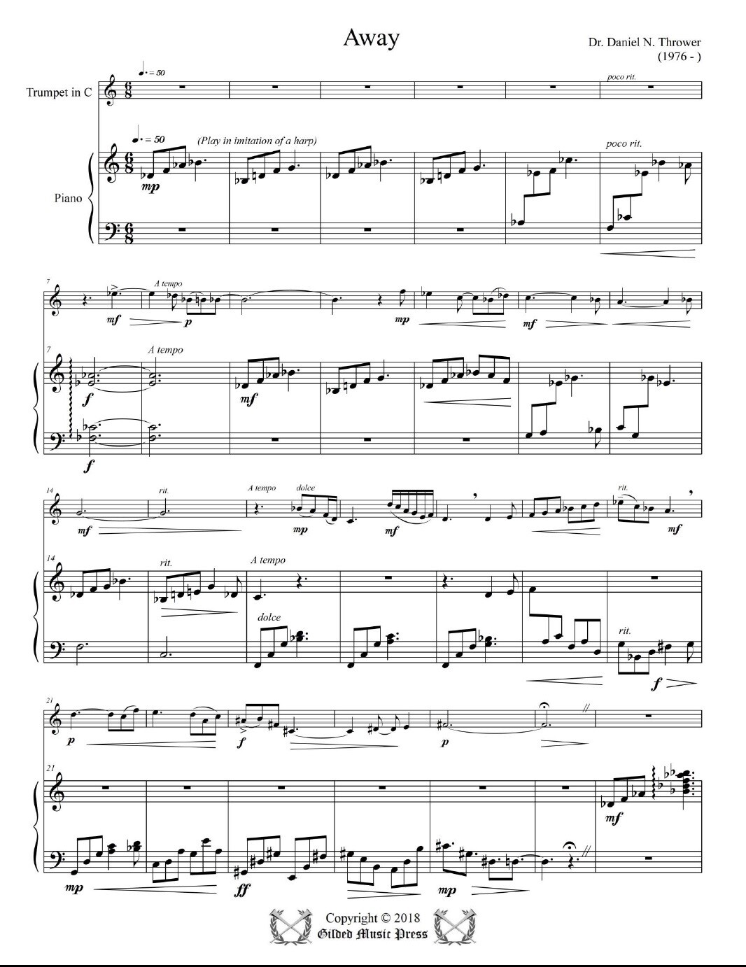 GMP 1005: Away (Solo Trumpet &amp; Piano), Dr. Daniel Thrower