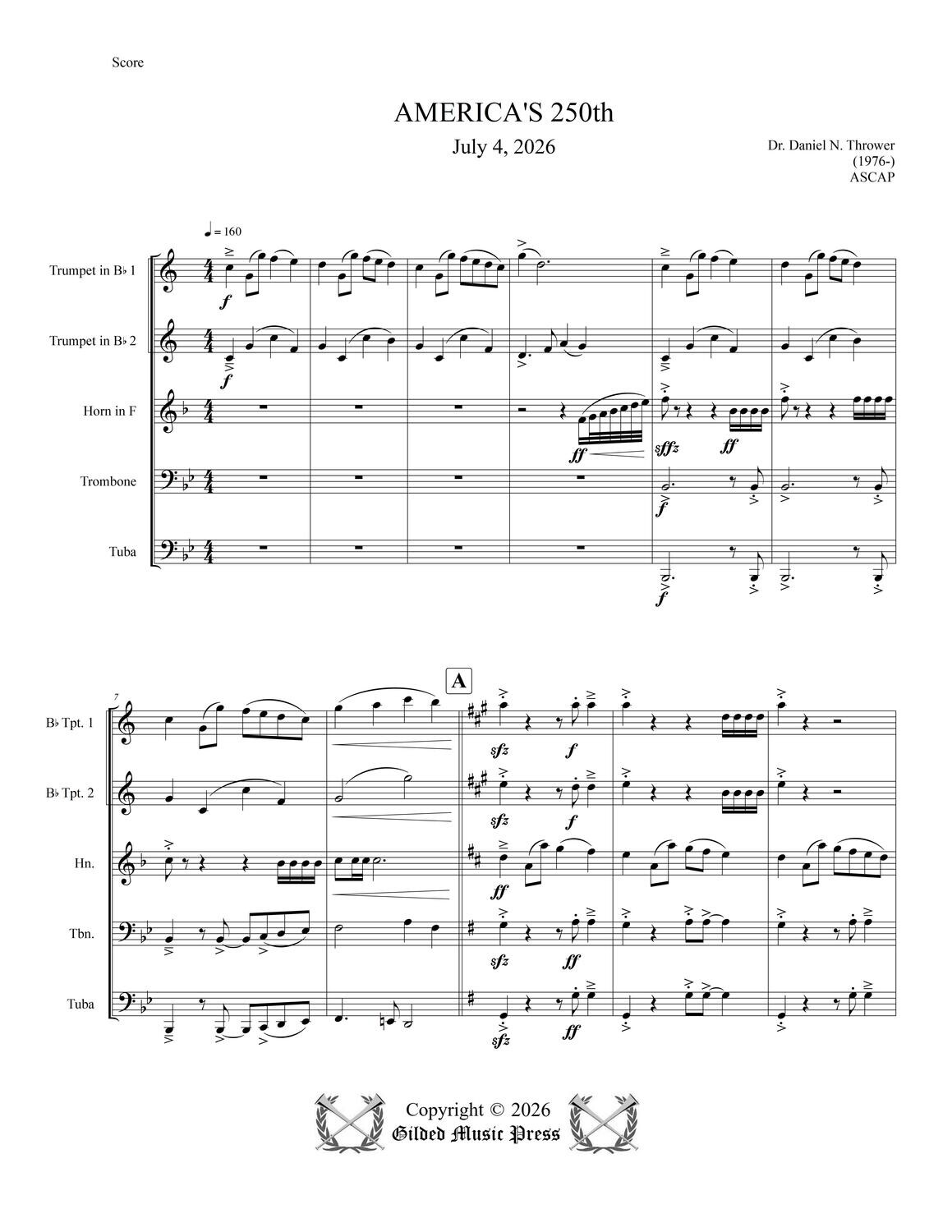 GMP 3059: America's 250th (Brass Quintet), Dr. Daniel Thrower