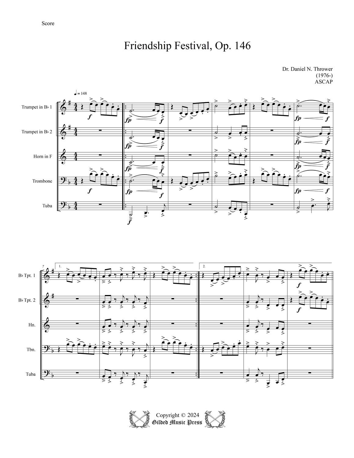 GMP 3063: Friendship Festival, Op. 146 (Brass Quintet), Dr. Daniel Thrower