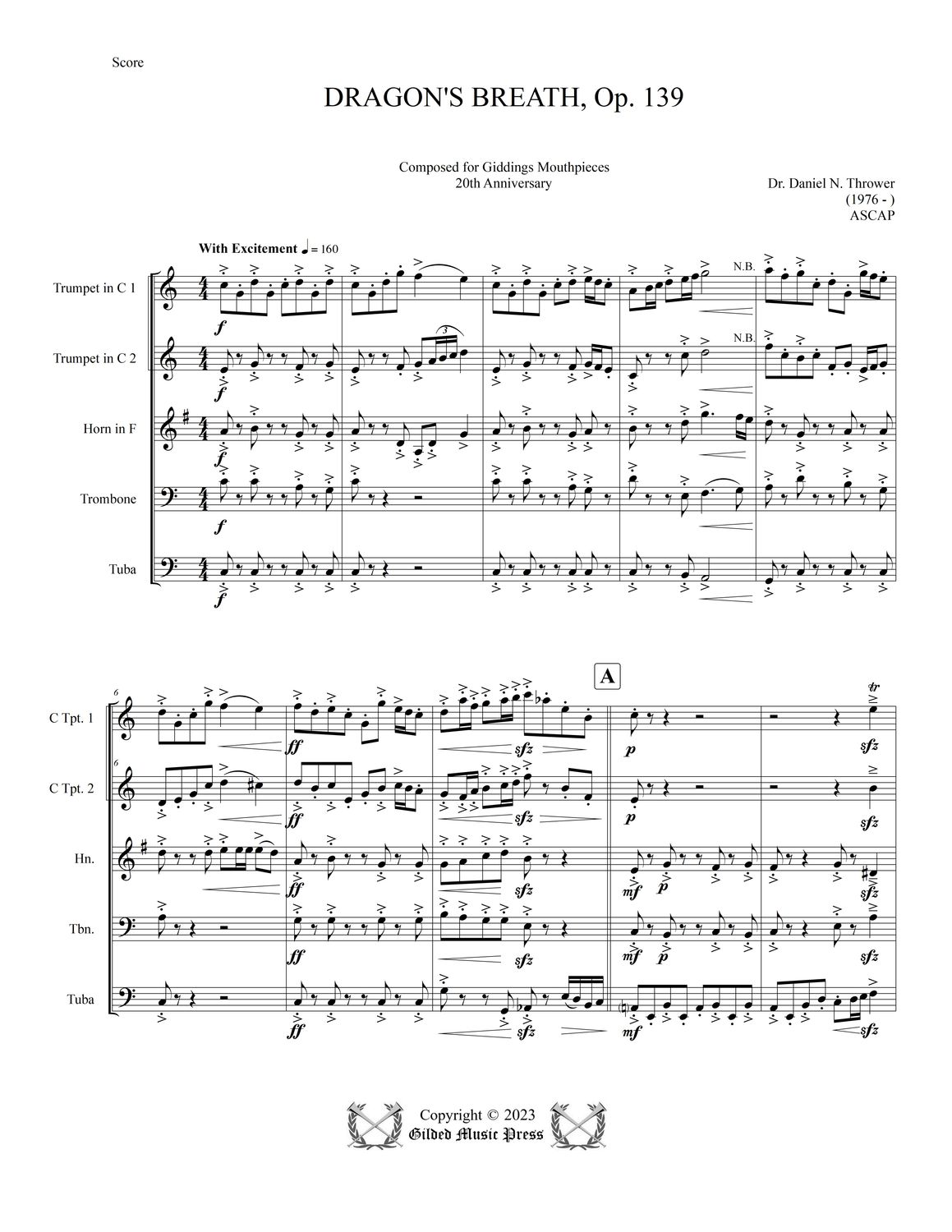 GMP 3056: Dragon's Breath (Brass Quintet), Dr. Daniel Thrower
