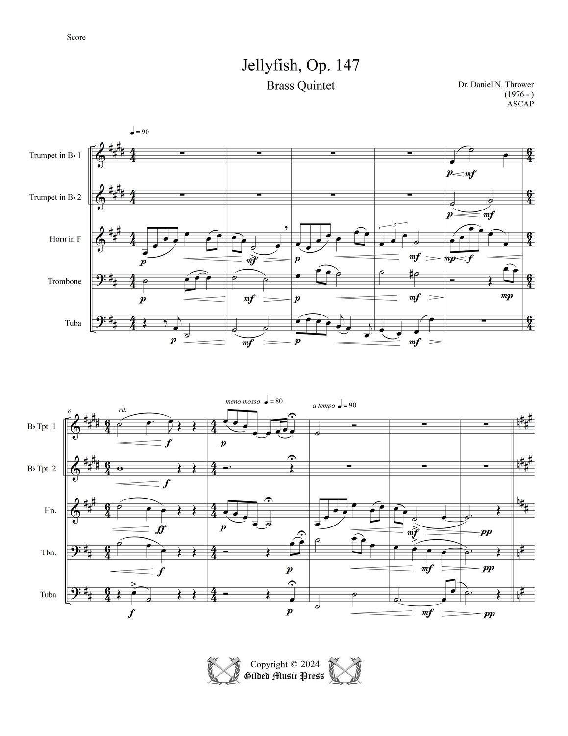 GMP 3075: Jellyfish, Op. 147 (Brass Quintet), Dr. Daniel Thrower