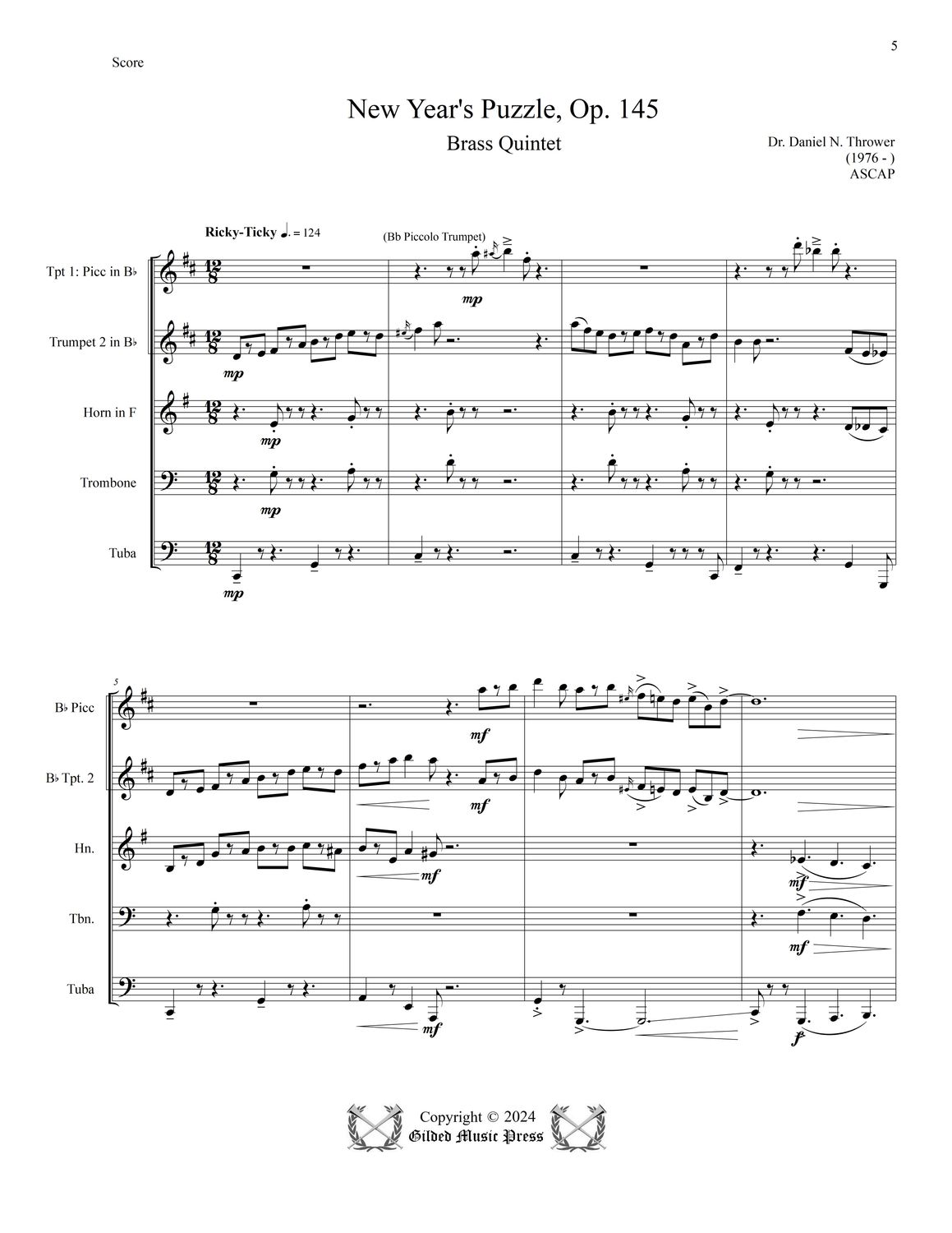GMP 3073: New Year's Puzzle, Op. 145 (Brass Quintet), Dr. Daniel Thrower