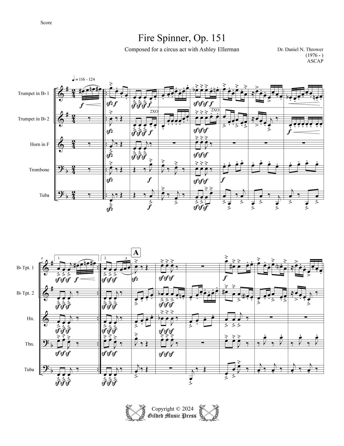 GMP 3066: Fire Spinner, Op. 151 (Brass Quintet), Dr. Daniel Thrower