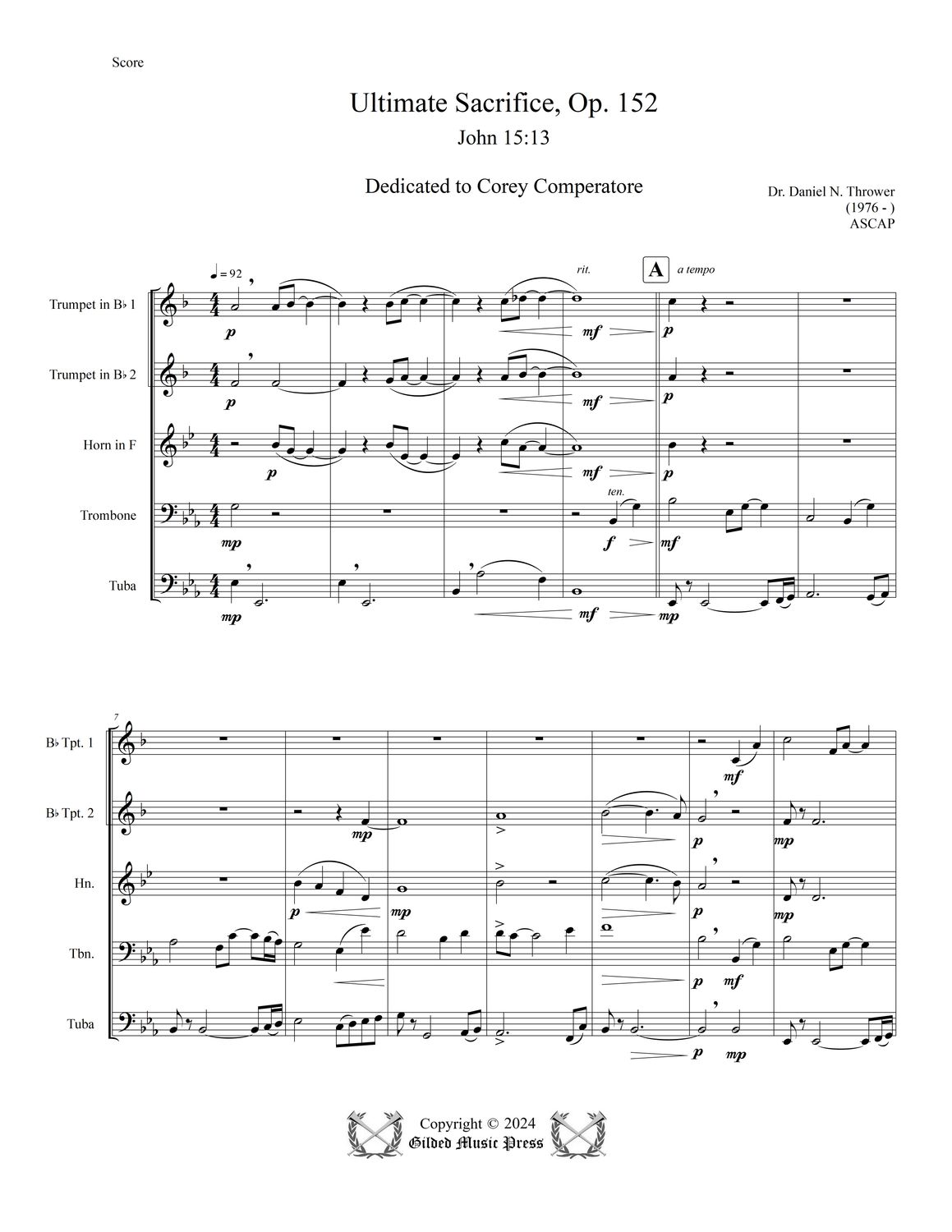 GMP 3067: Ultimate Sacrifice, Op. 152 (Brass Quintet), Dr. Daniel Thrower