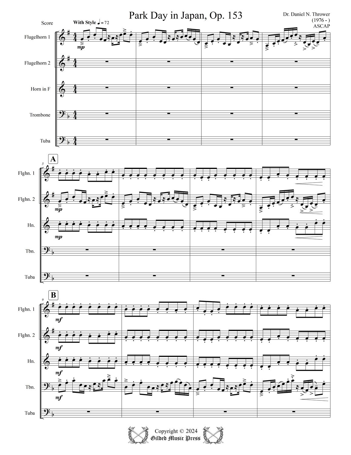 GMP 3076: Park Day in Japan 日本の公園の日, Op. 153 (Brass Quintet), Dr. Daniel Thrower