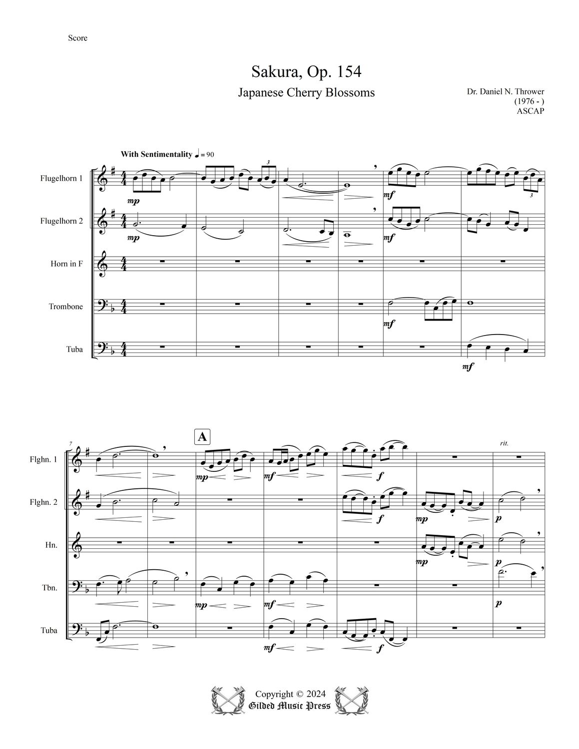 GMP 3068: Sakura さくら, Japanese Cherry Blossoms, Op. 154 (Brass Quintet), Dr. Daniel Thrower