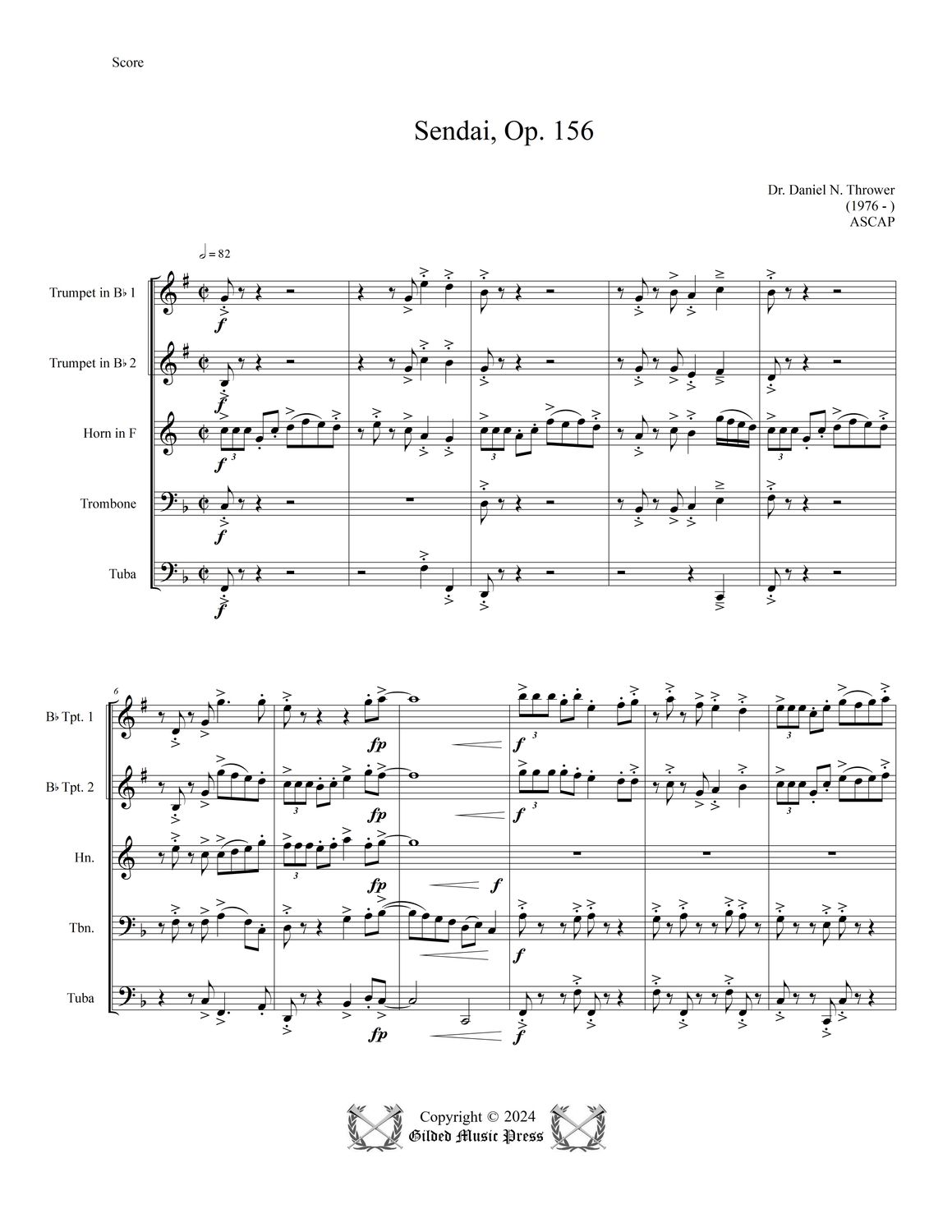 GMP 3070: Sendai 仙台 Op. 156 (Brass Quintet), Dr. Daniel Thrower