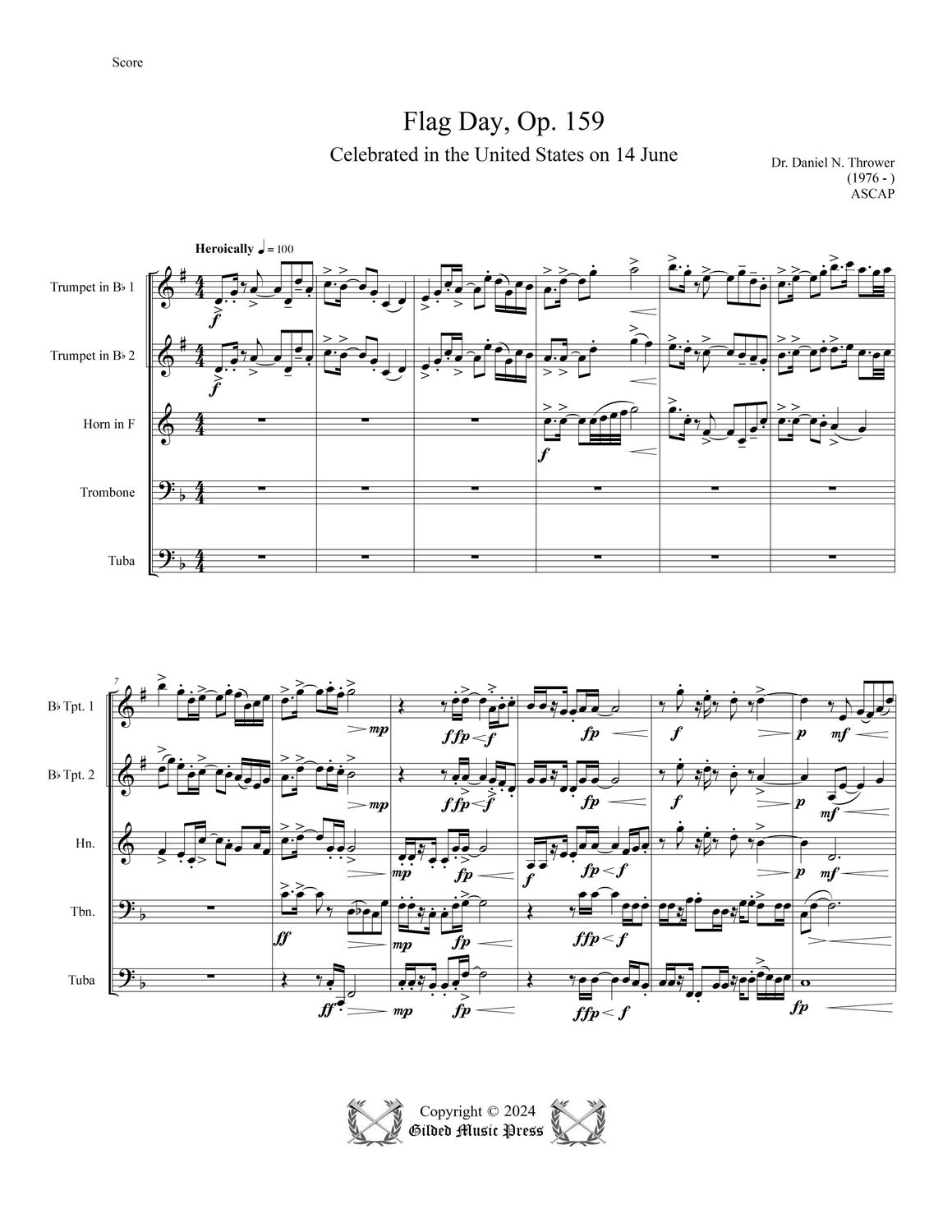 GMP 3072: Flag Day, Op. 159 (Brass Quintet), Dr. Daniel Thrower
