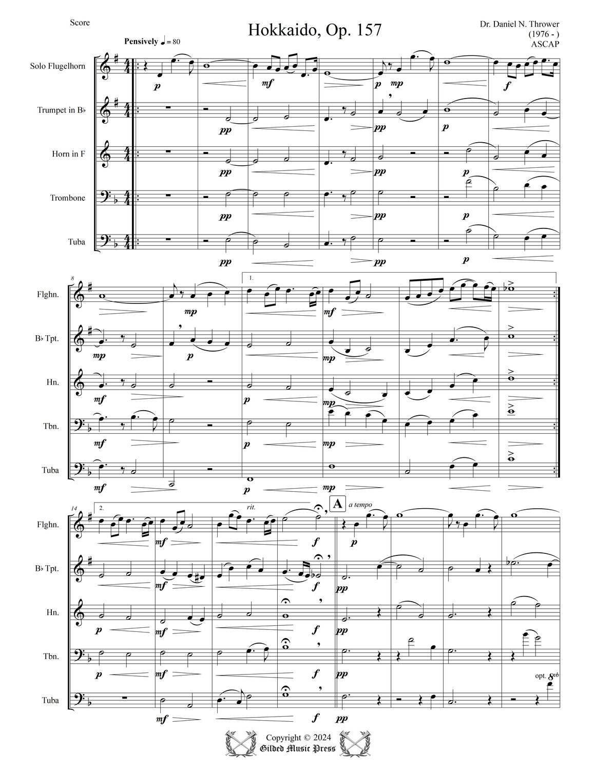 GMP 3071: Hokkaido 北海道 Op. 157 (Brass Quintet), Dr. Daniel Thrower