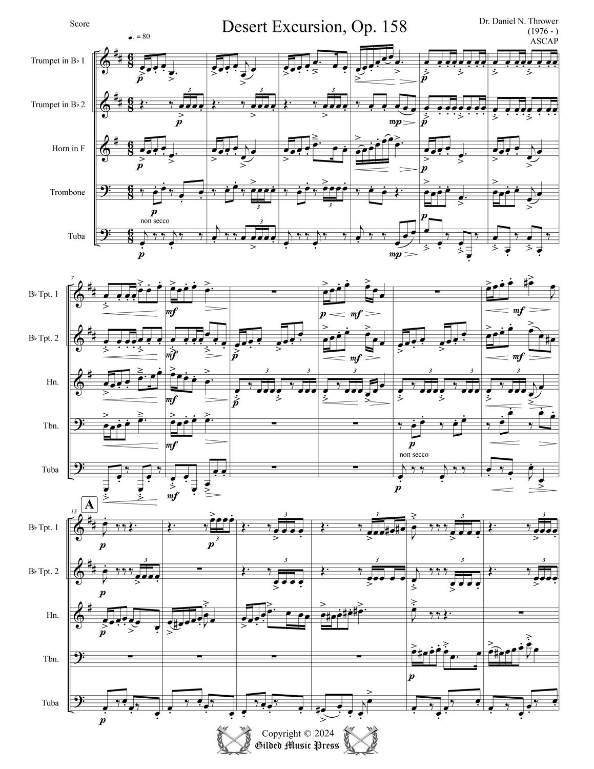 GMP 3077: Desert Excursion, Op. 158 (Brass Quintet), Dr. Daniel Thrower