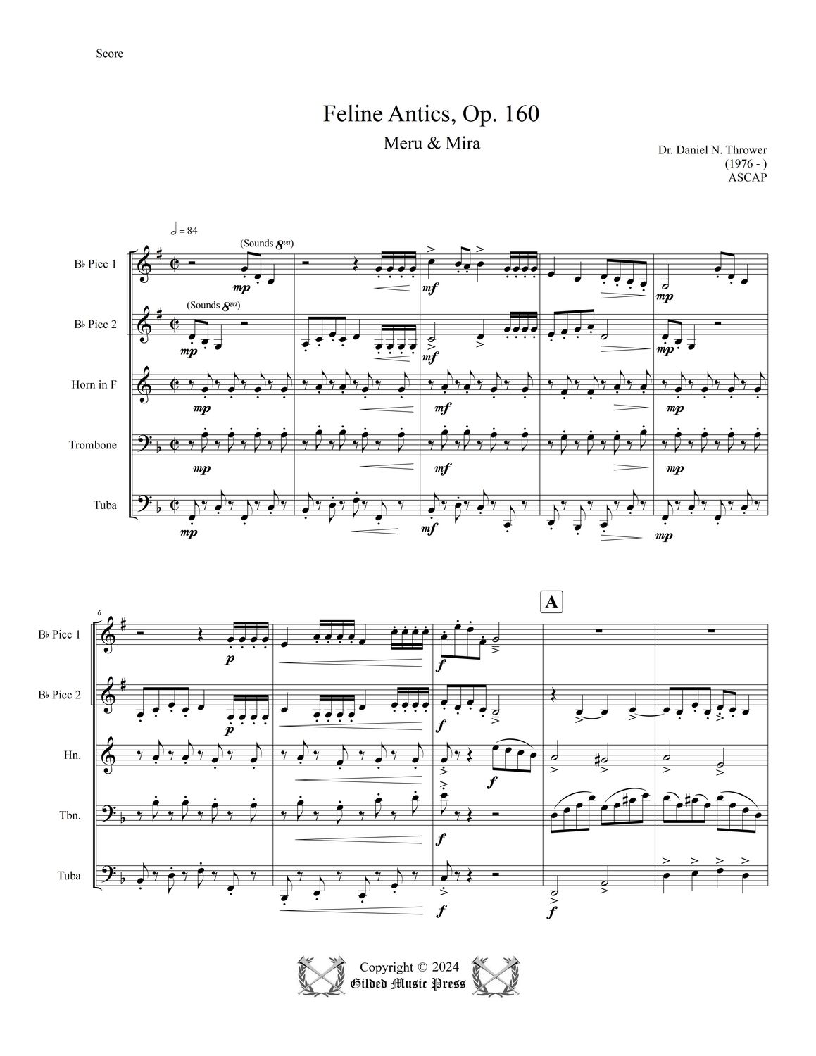 GMP 3078: Feline Antics, Op. 160 (Brass Quintet), Dr. Daniel Thrower