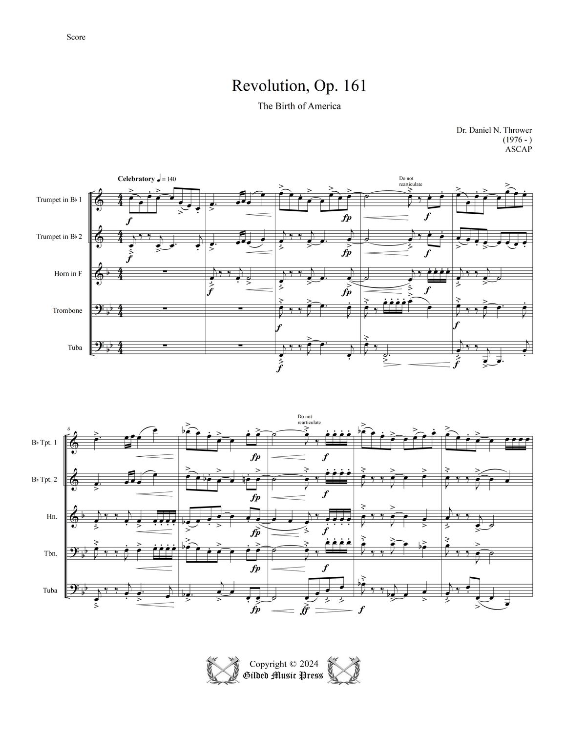 GMP 3074: Revolution, the Birth of America, Op. 161 (Brass Quintet), Dr. Daniel Thrower