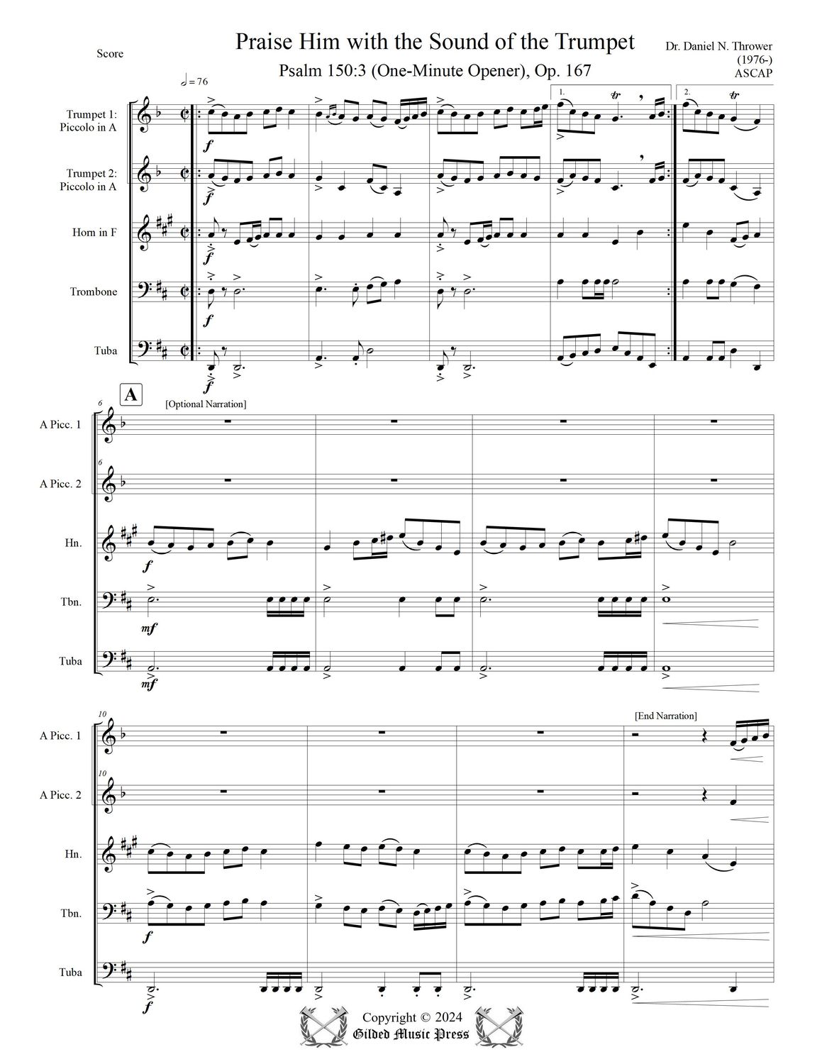 GMP 3084: Praise Him with the Sound of the Trumpet, Op. 167 (Brass Quintet), Dr. Daniel Thrower
