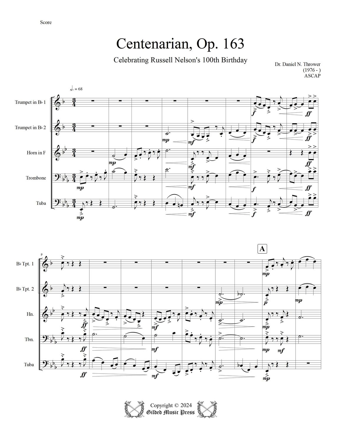 GMP 3080: Centenarian, Op. 163 (Brass Quintet), Dr. Daniel Thrower