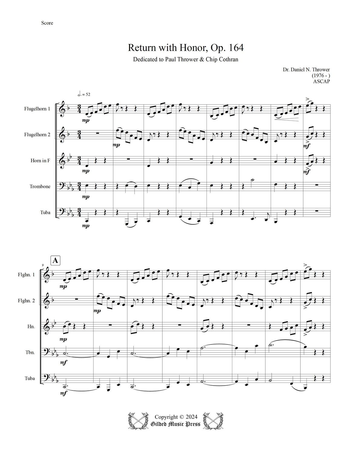 GMP 3081: Return with Honor, Op. 164 (Brass Quintet), Dr. Daniel Thrower