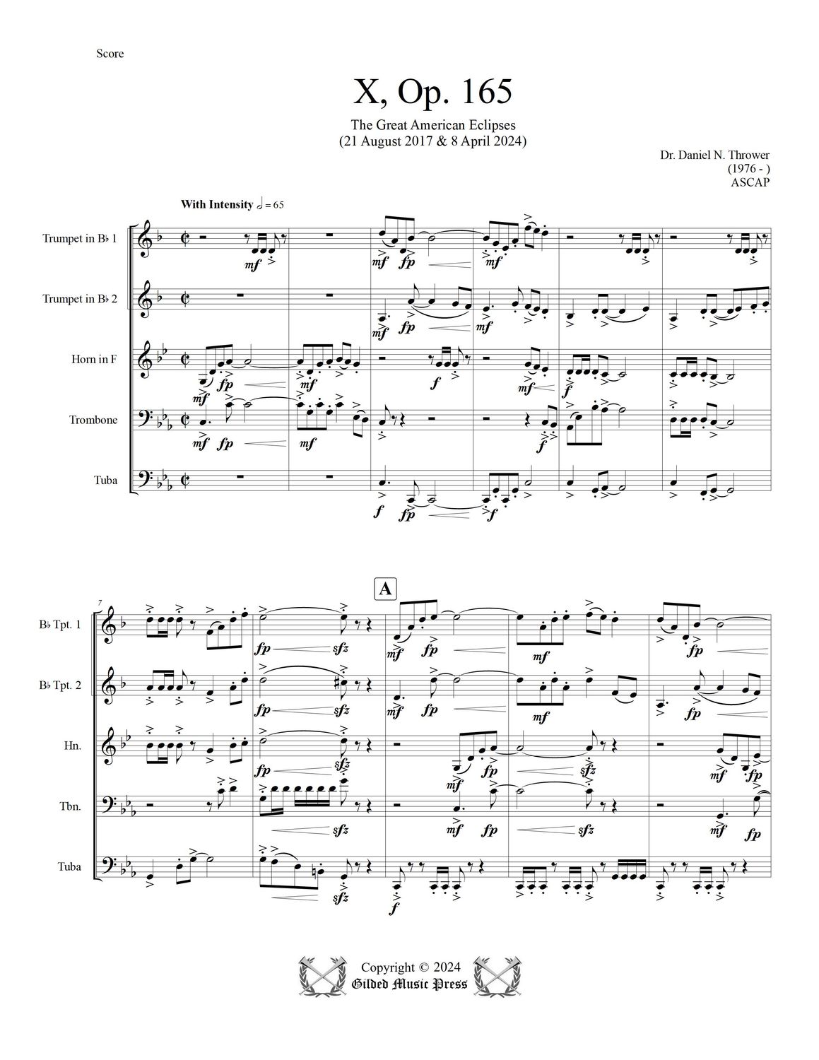 GMP 3082: X: The Great American Eclipses, Op. 165 (Brass Quintet), Dr. Daniel Thrower