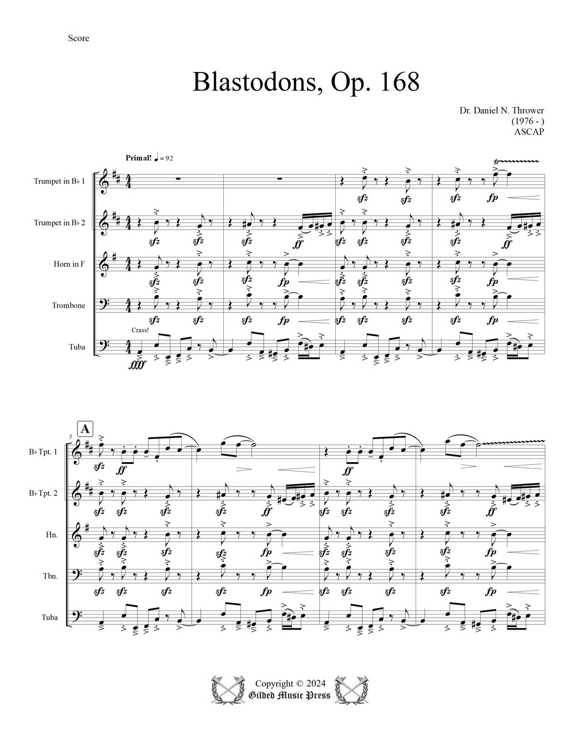 GMP 3085: Blastodons, Op. 168 (Brass Quintet), Dr. Daniel Thrower