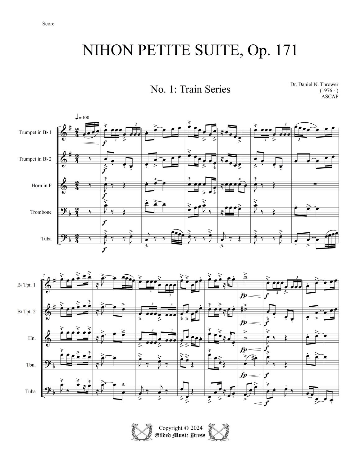 GMP 3088: Nihon Petite Suite, Op. 171 (Brass Quintet), Dr. Daniel Thrower