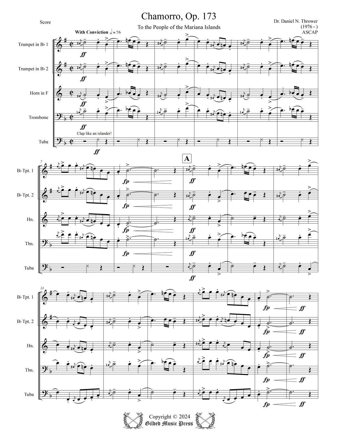 GMP 3090: Chamorro, Op. 173: To the People of the Mariana Islands (Brass Quintet), Dr. Daniel Thrower