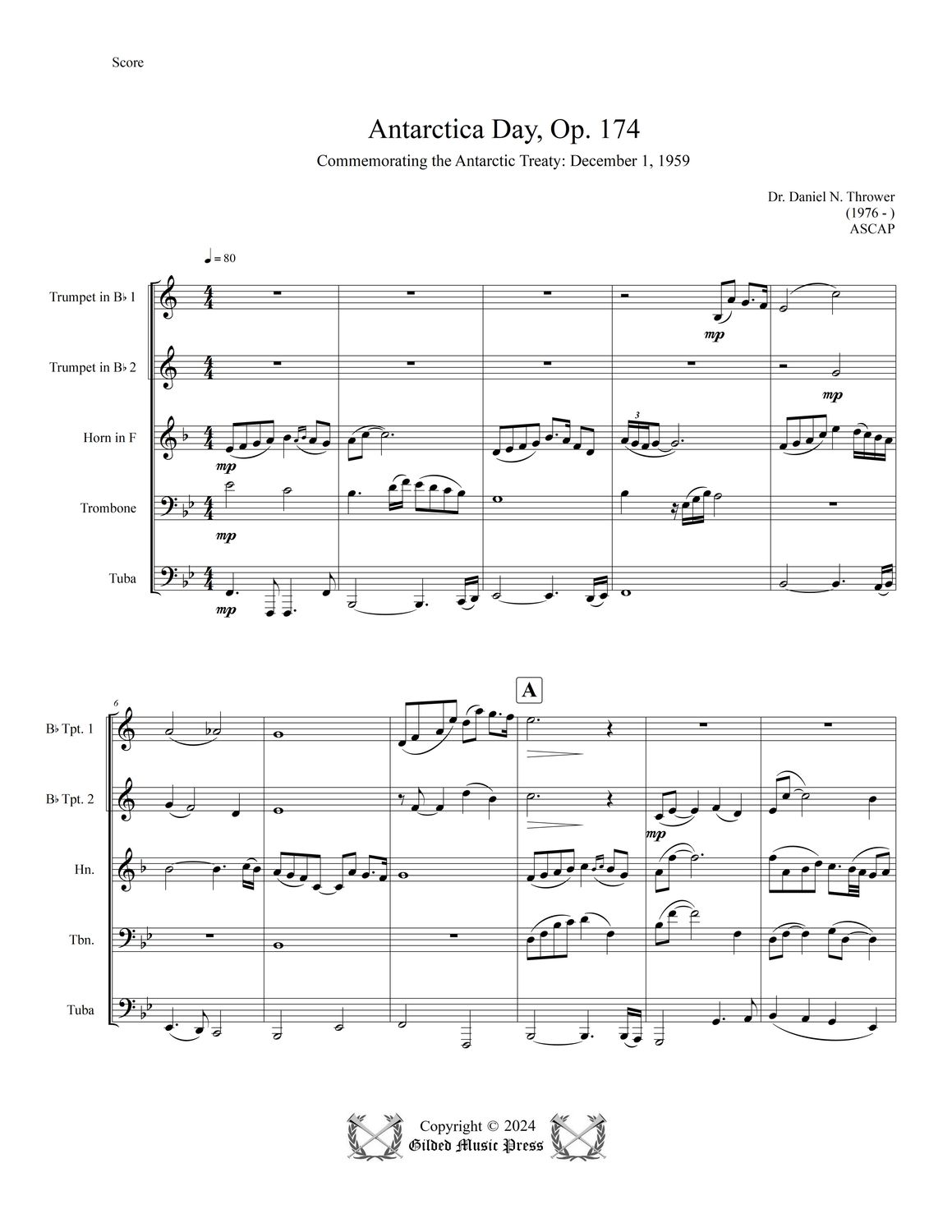 GMP 3091: Antarctica Day, Op. 174 (Brass Quintet), Dr. Daniel Thrower