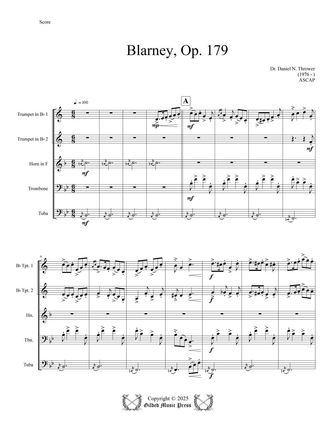 GMP 3096: Blarney, Op. 179 (Brass Quintet), Dr. Daniel Thrower
