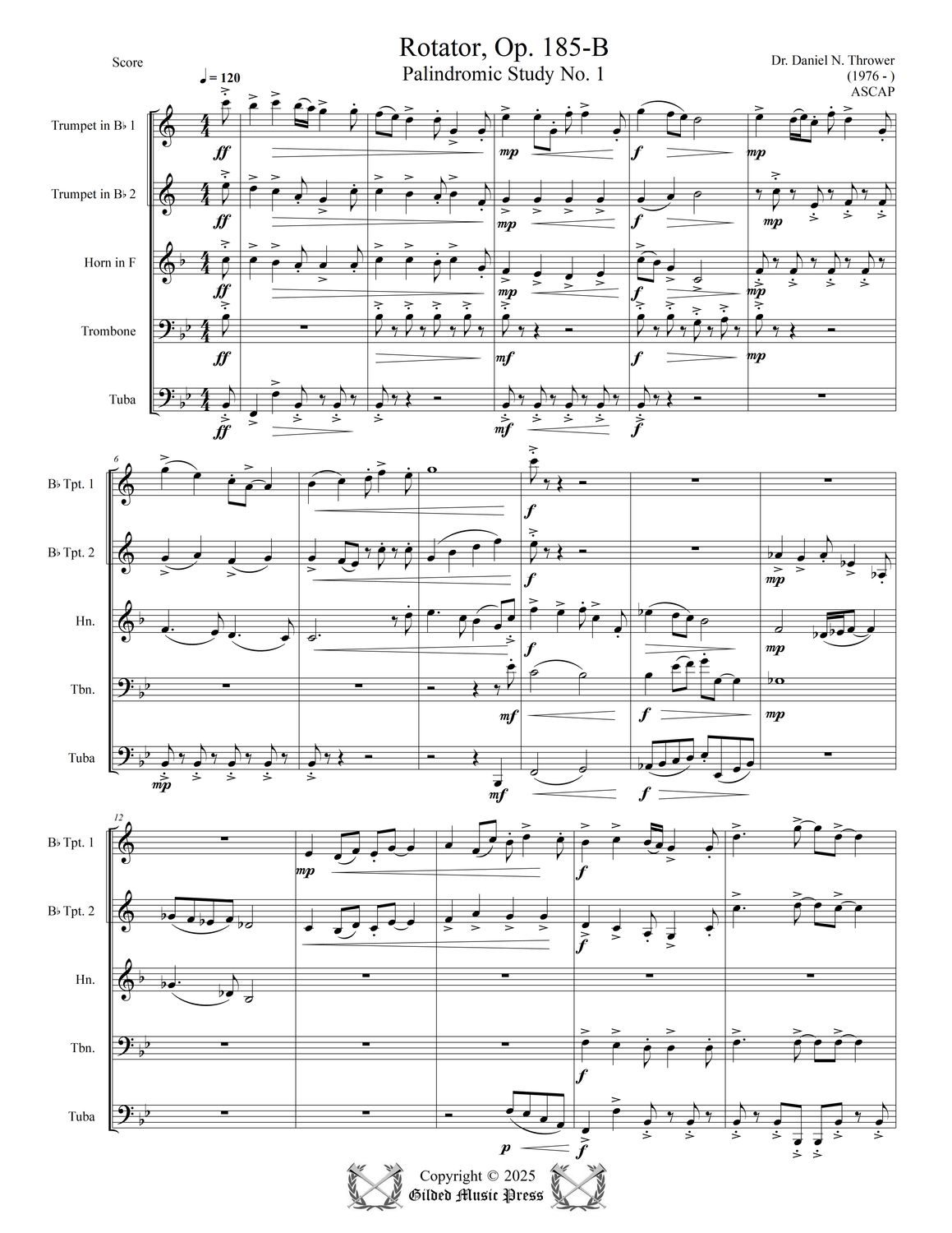 GMP 3102: Three Palindromic Studes, Op. 185 (Brass Quintet), Dr. Daniel Thrower
