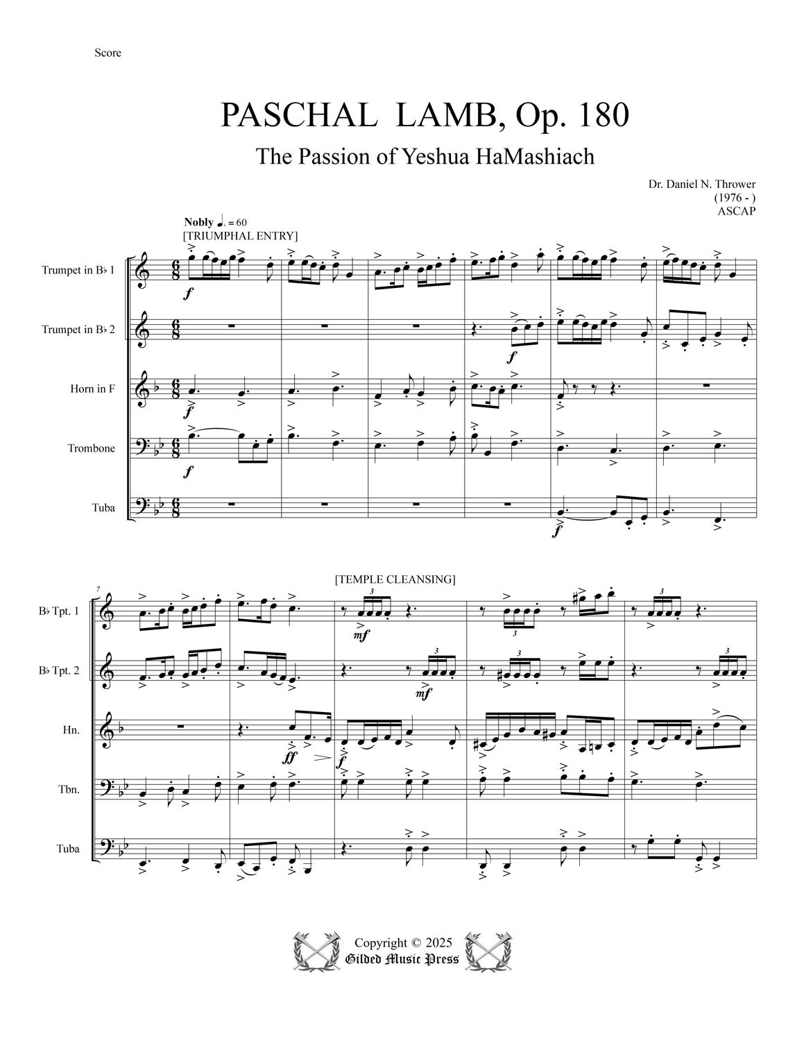 GMP 3097: Paschal Lamb, Op. 180 (Brass Quintet), Dr. Daniel Thrower