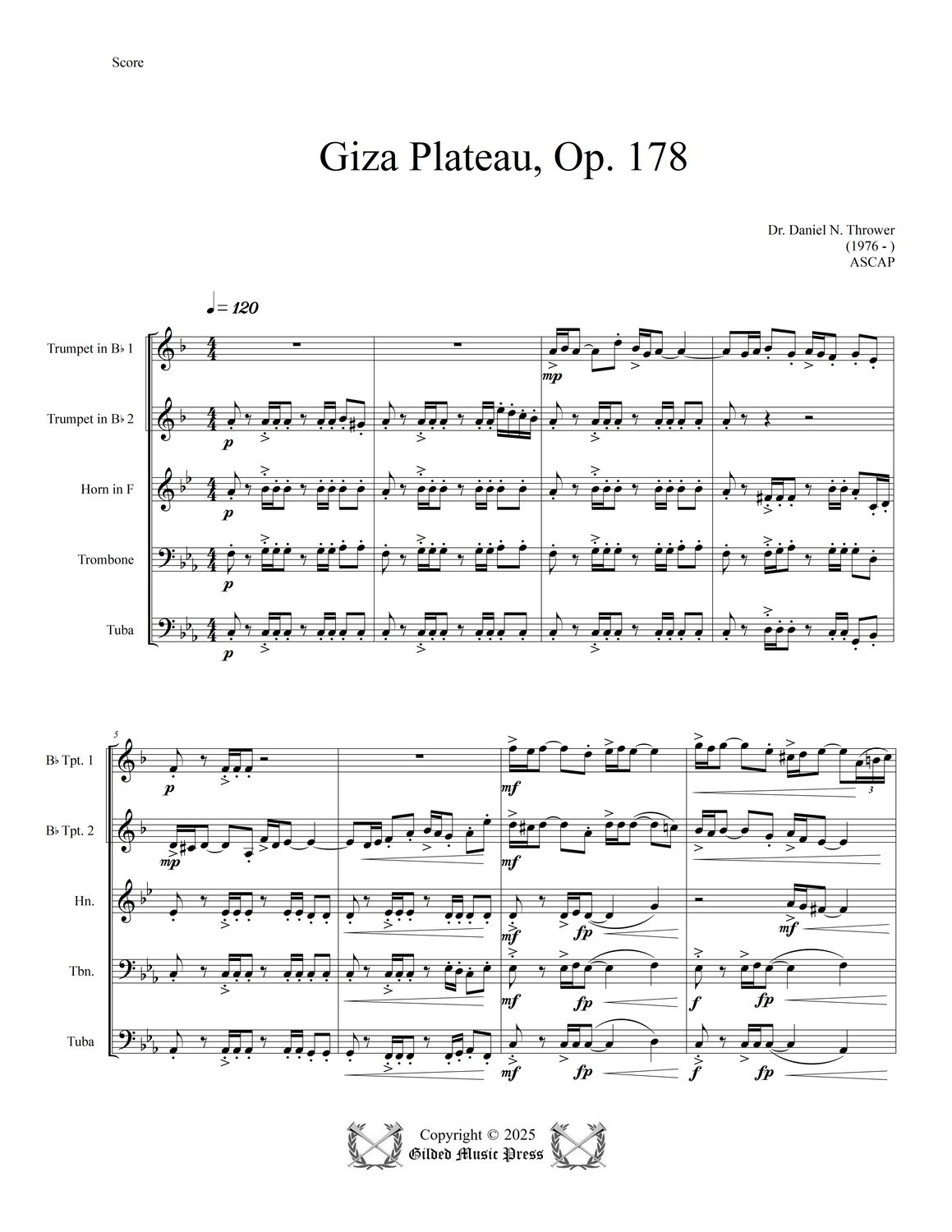 GMP 3095: Giza Plateau, Op. 178 (Brass Quintet), Dr. Daniel Thrower