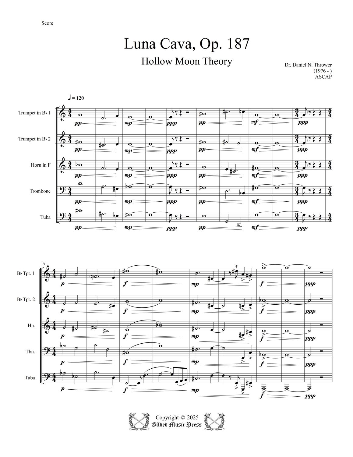 GMP 3104: Luna Cava, Op. 187 (Brass Quintet), Dr. Daniel Thrower