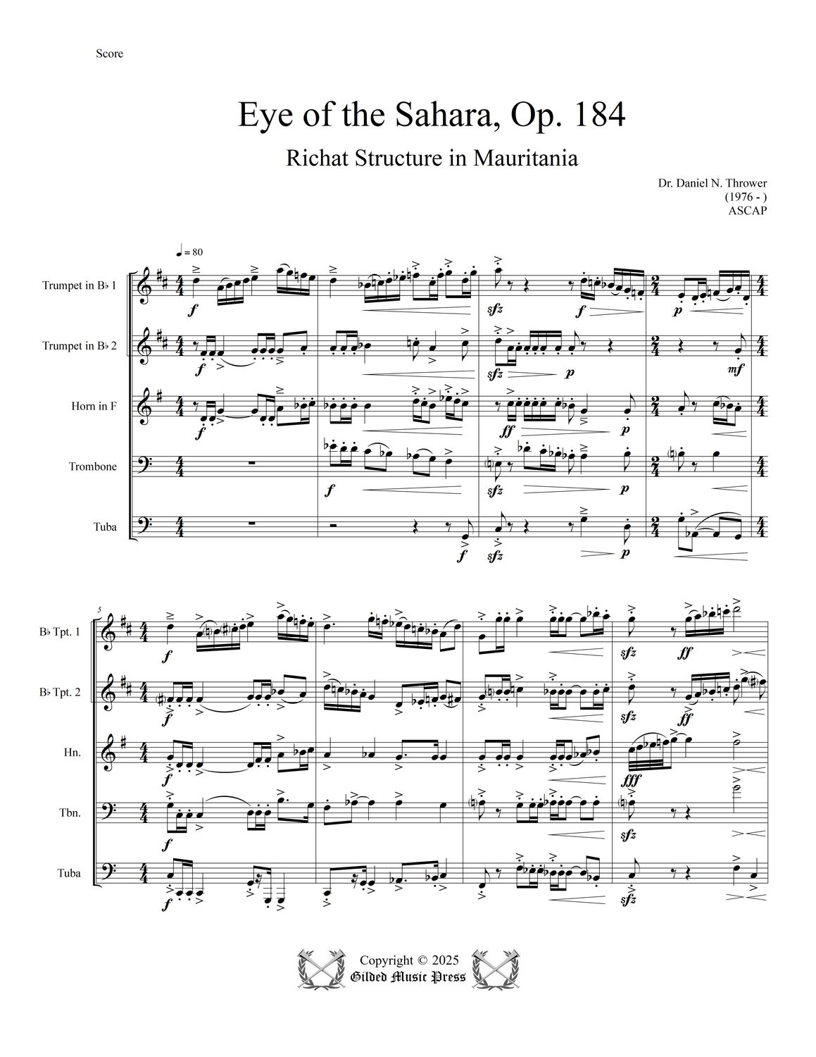 GMP 3101: Eye of the Sahara, Op. 184 (Brass Quintet), Dr. Daniel Thrower