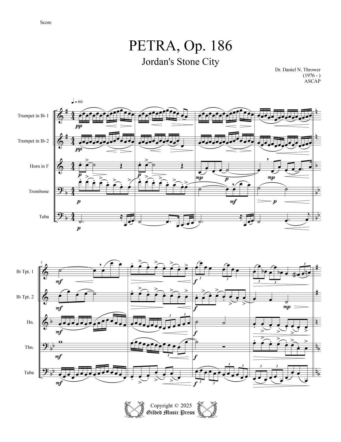 GMP 3103: Petra, Op. 186 (Brass Quintet), Dr. Daniel Thrower