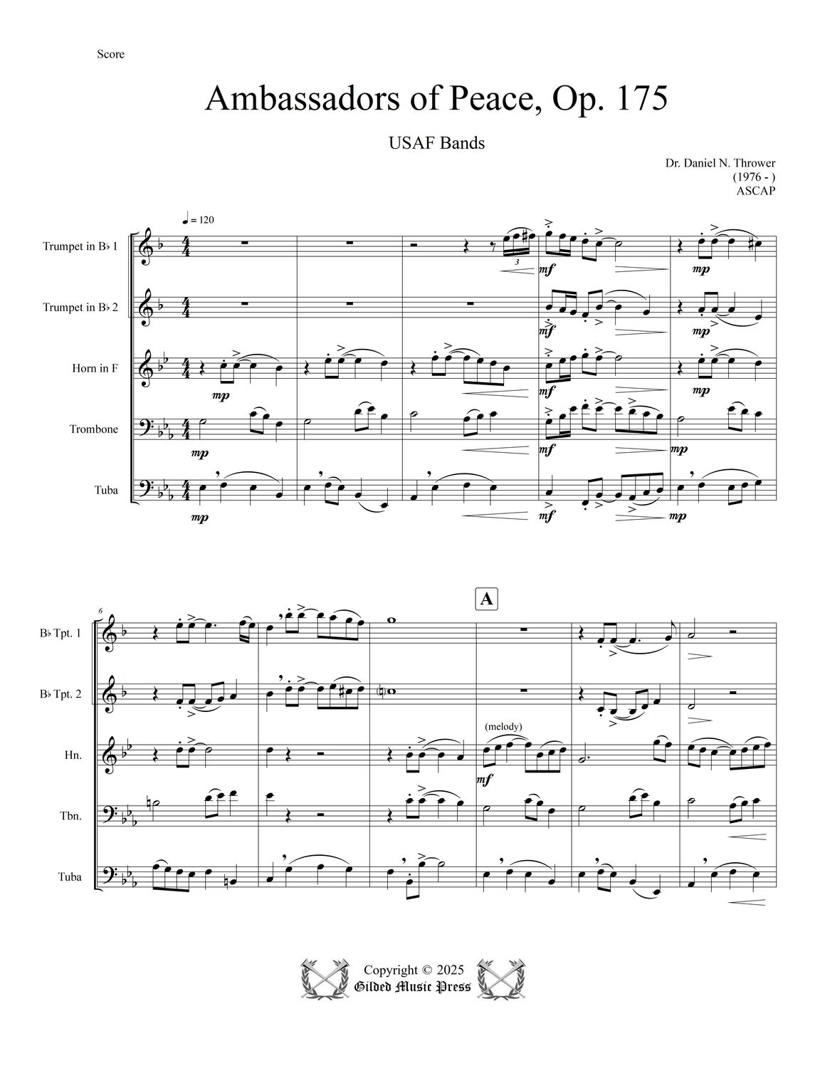 GMP 3092: Ambassadors of Peace, Op. 175 (Brass Quintet), Dr. Daniel Thrower
