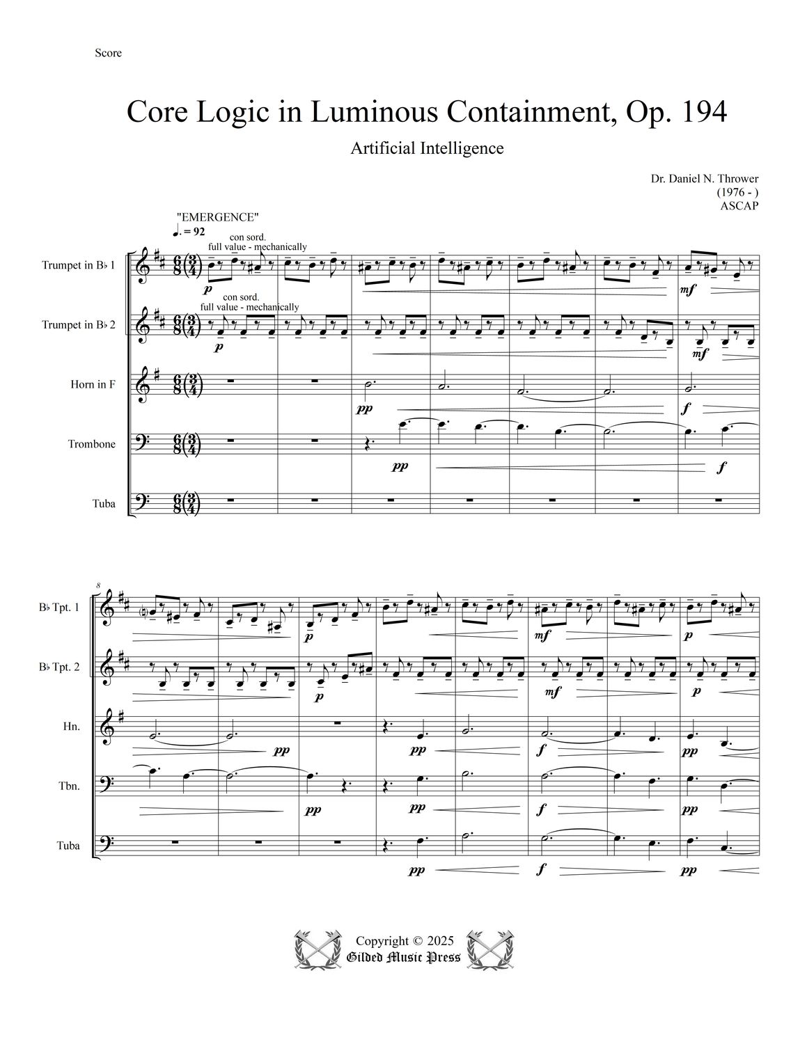 GMP 3111: Core Logic in Luminous Containment, Op. 194 (Brass Quintet), Dr. Daniel Thrower