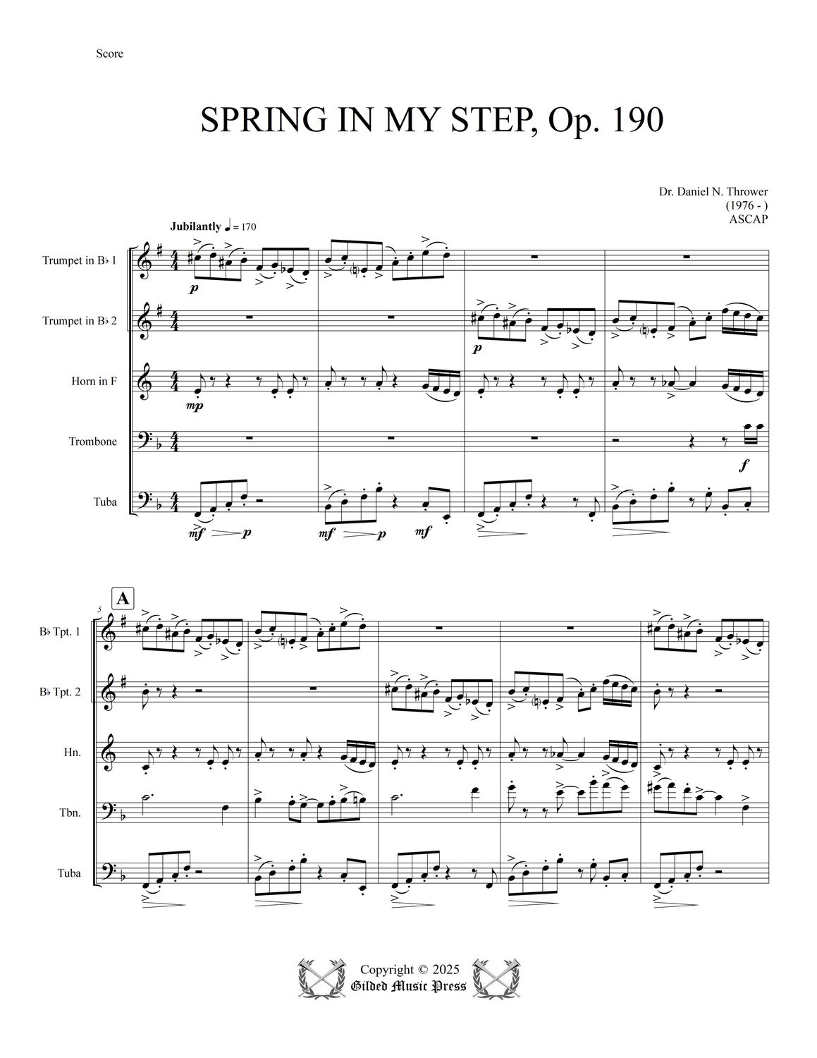 GMP 3107: Spring in My Step, Op. 190 (Brass Quintet), Dr. Daniel Thrower